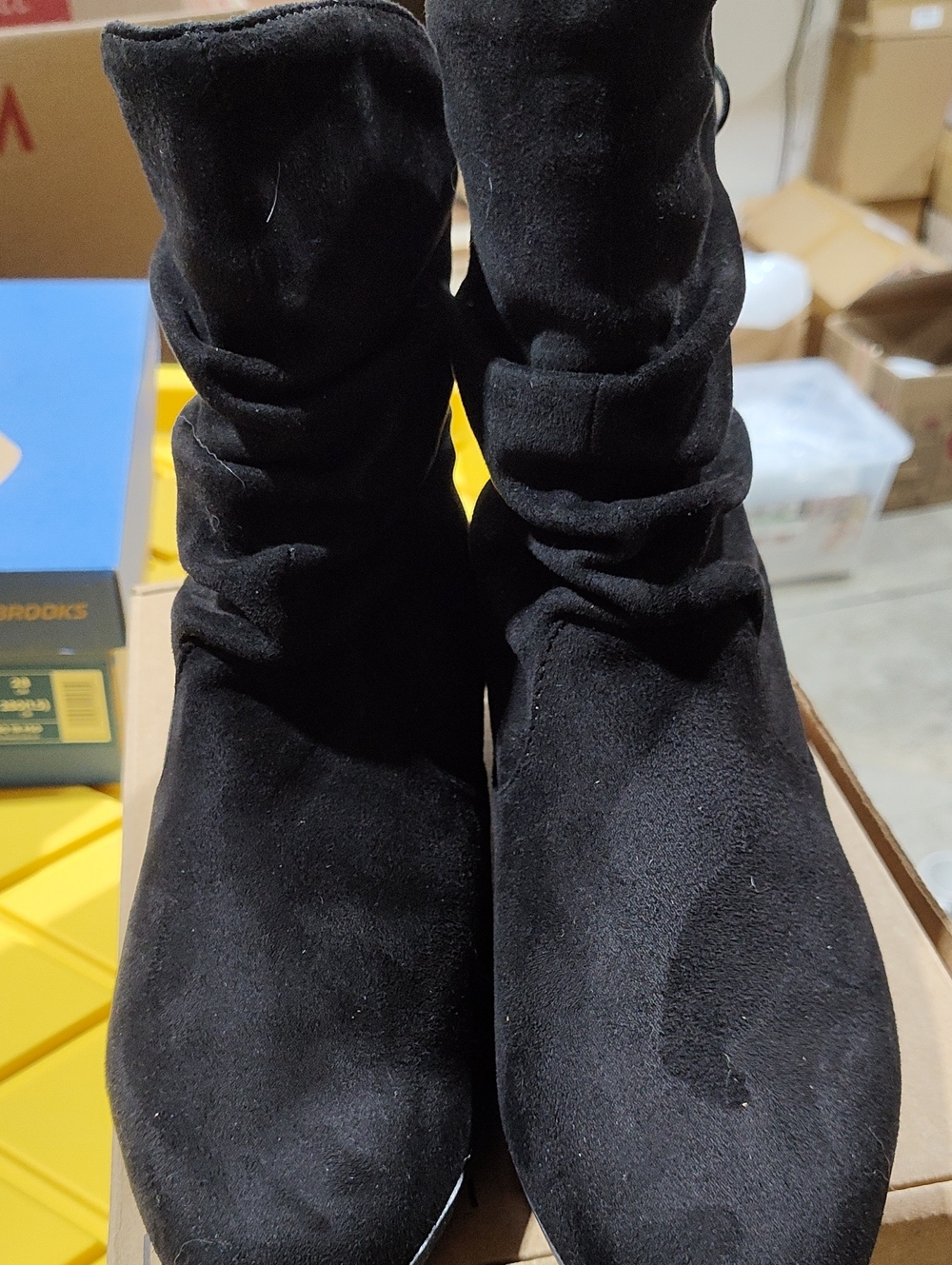 Hot Cakes Black Suede Slouch Heel Boots,11